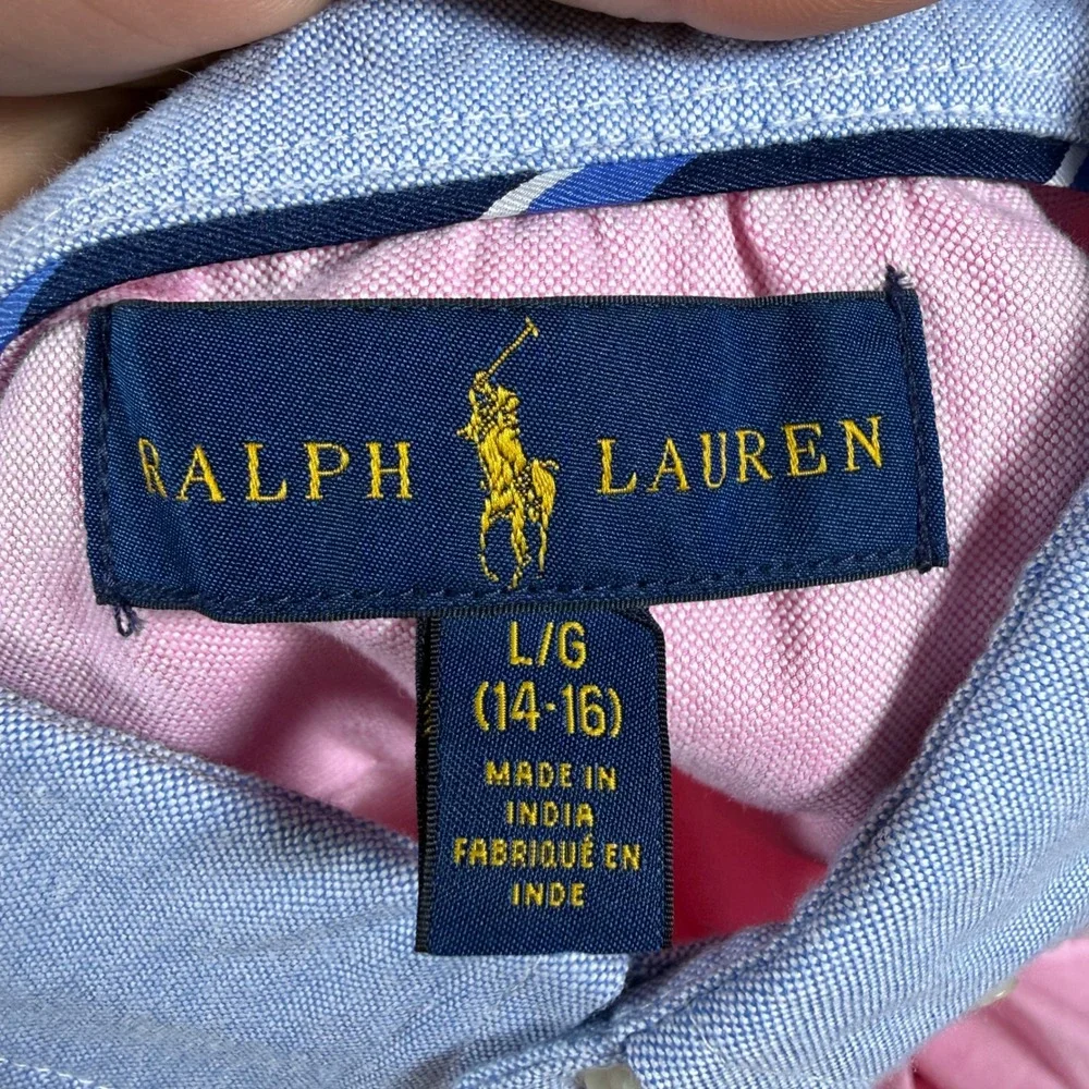 Ralph Lauren Oxford Shirt Boys L Pink Polo Bear L/S Button Down